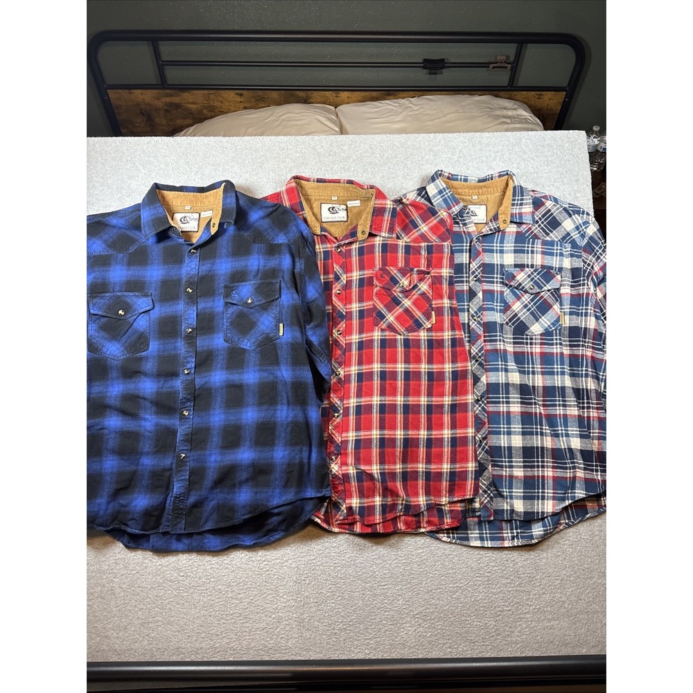 Coevals Club Men's 2XL Plaid Pearl Snap Flannels (LOT OF 3) Button Up